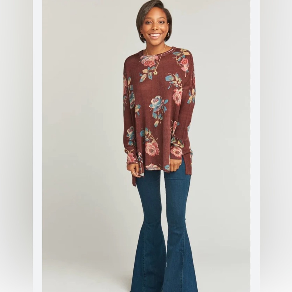 Show Me Your Mumu Bonfire Sweater Chocolate Roses Brown Floral Flowy Size Small